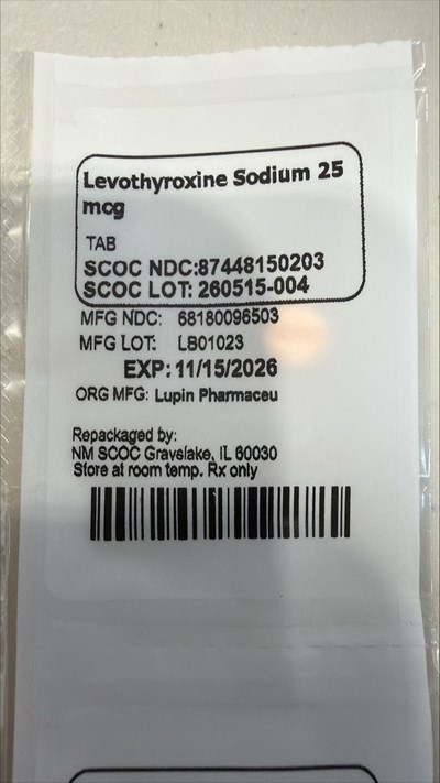 Levothyroxine 25mcg Tab (Levothyroxine Sodium .025mg Tablet Label)